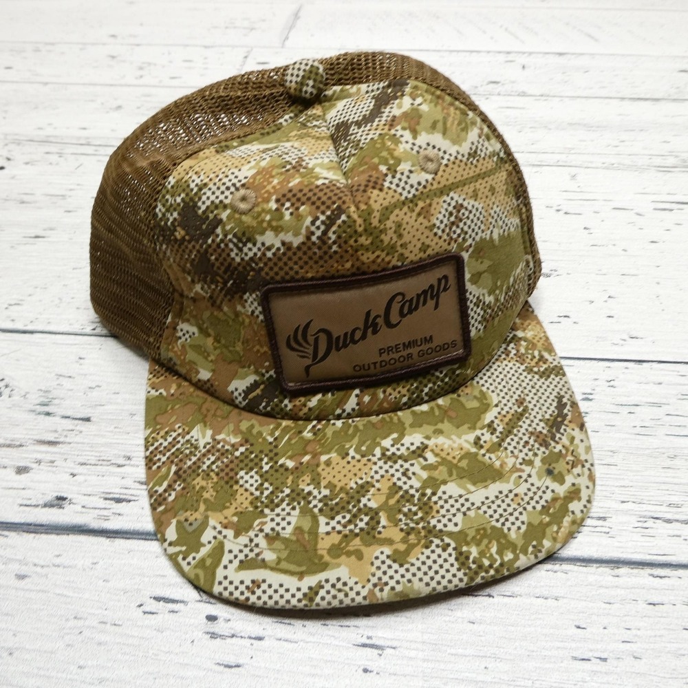 Duck Camp Hat Cap Snap Back One Size Brown Camo Trucker Mesh Patch Mens Hunting